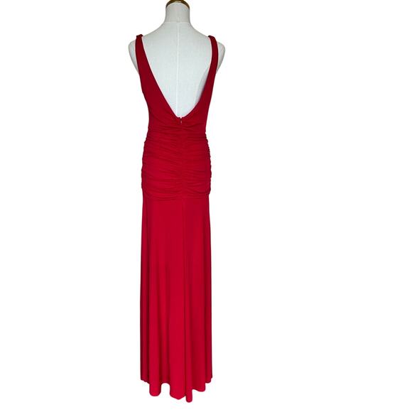 Zac Posen Red Cutout Waist Maxi Dress Size 10 Jersey Ruched Gown Designer $550 - Picture 8 of 11
